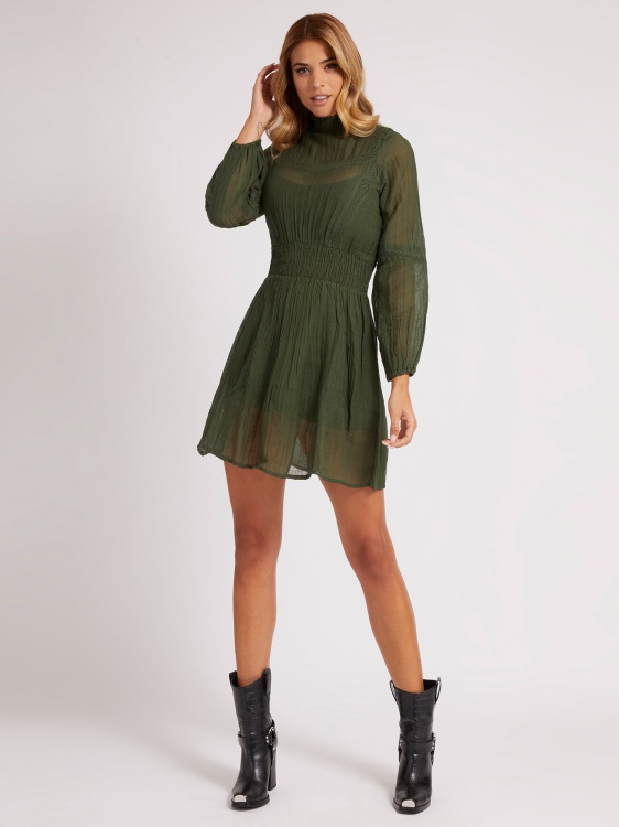зелена рокля от смесен памук Guess