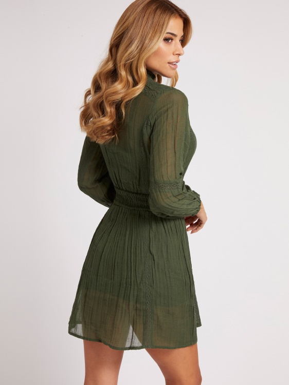 зелена рокля от смесен памук Guess
