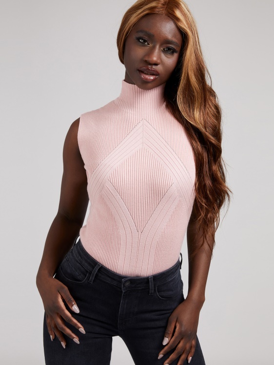пуловер с деколте на костенурка Guess Pink