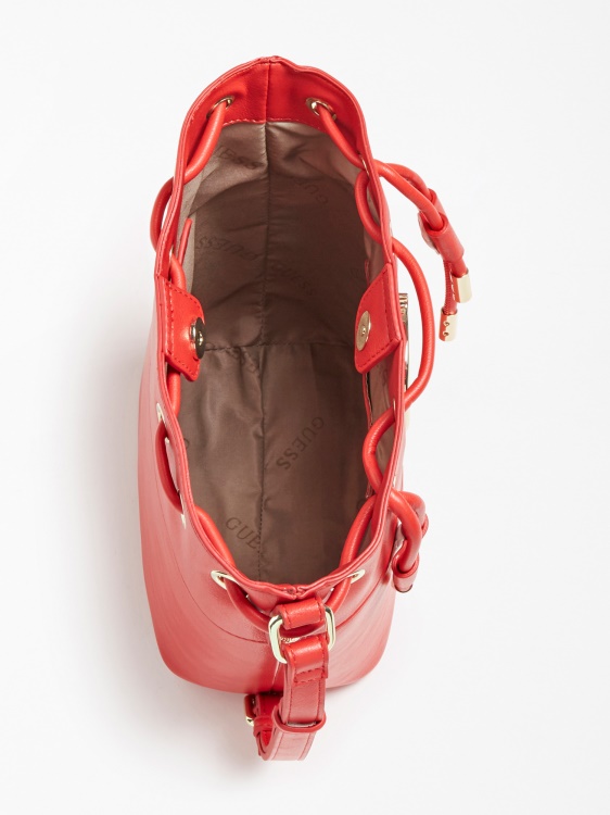 червена чанта Guess Genevieve Bucket Bag