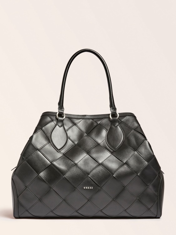 голяма луксозна черна чанта от истинска кожа Guess Giorgia