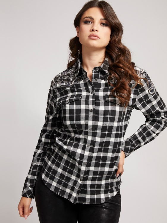 Guess карирана риза черна мулти