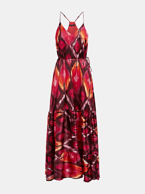 Guess нюанси на оранжево рокля с колан по цялата щампа