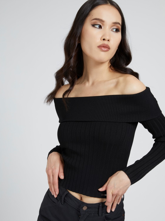 пуловер с отворени рамена Guess Black