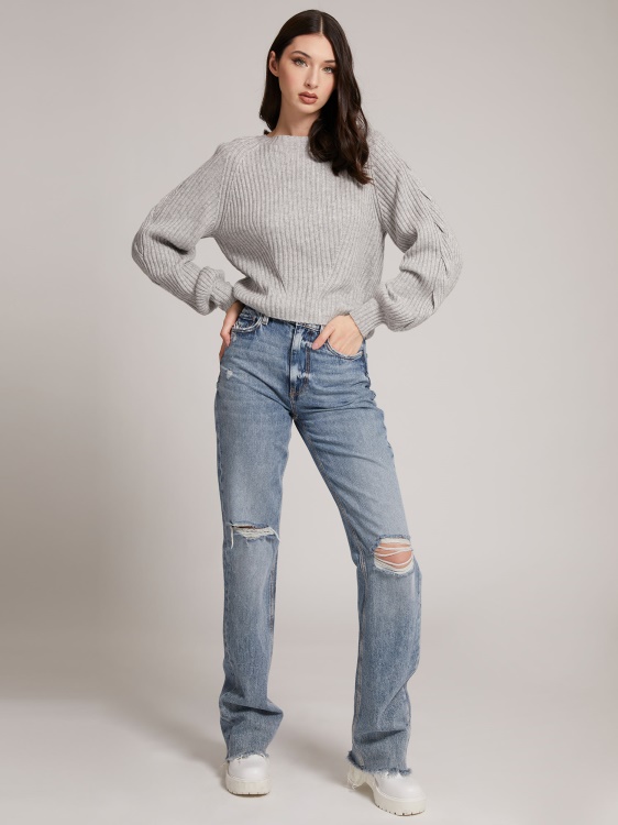 пуловер от вълнена смес сив мулти Guess