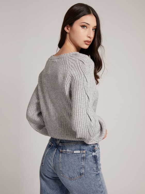 пуловер от вълнена смес сив мулти Guess