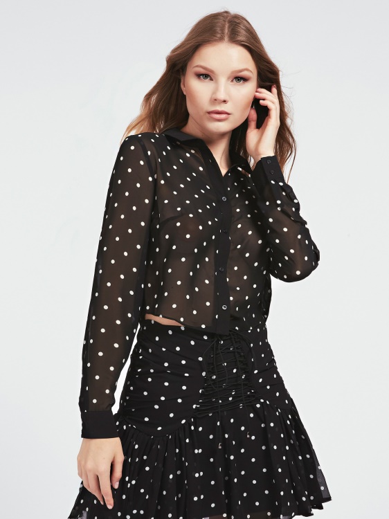черна многократна изрязана риза Guess
