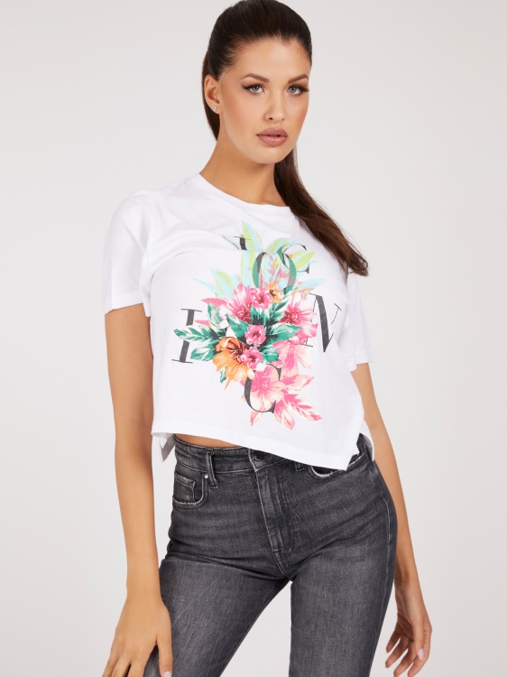 икона лого изрязване тениска Guess бяло