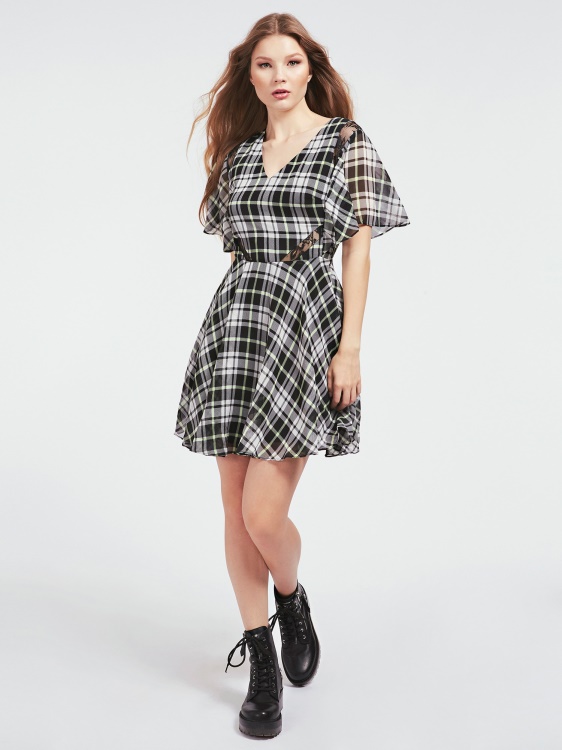 A-line рокля с щампа по цялата дължина Guess бяла мулти