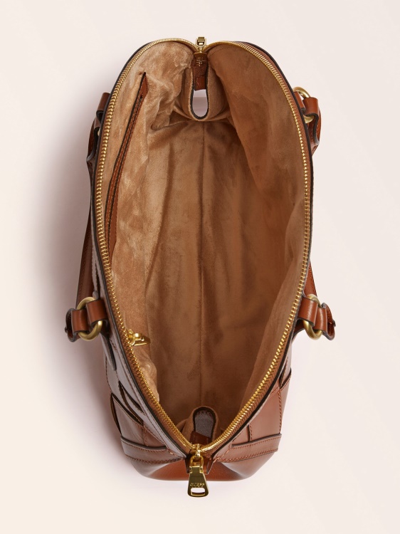 Guess кафява луксозна дамска чанта от естествена кожа Giorgia