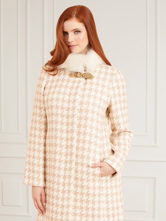 палто от смес от вълна Marciano бяло Multi Guess