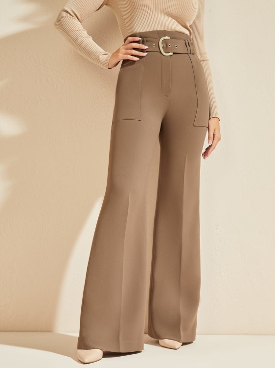 Guess кафяв панталон с широки крачоли с колан Marciano