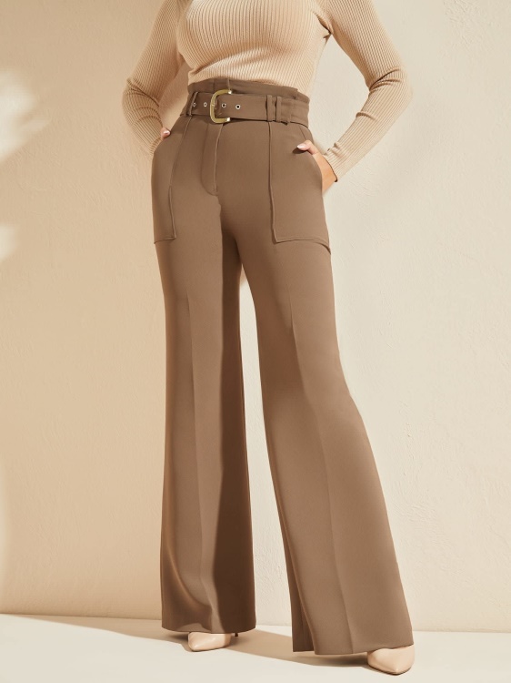 Guess кафяв панталон с широки крачоли с колан Marciano