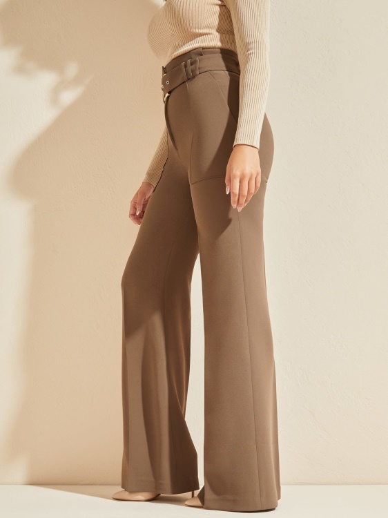 Guess кафяв панталон с широки крачоли с колан Marciano