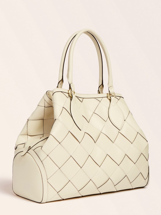 бяла голяма луксозна дамска чанта от естествена кожа Guess