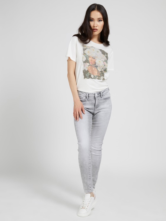 бяла тениска с щампа отпред Guess