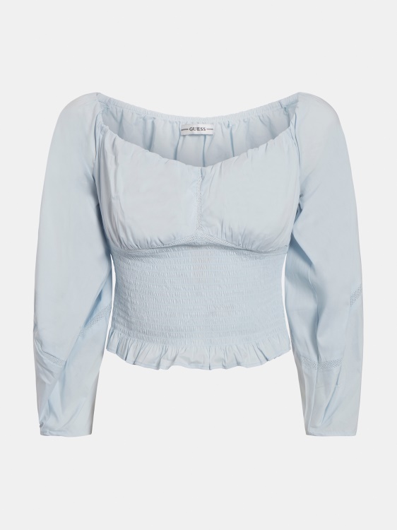 горнище с отворени рамена Guess светло синьо
