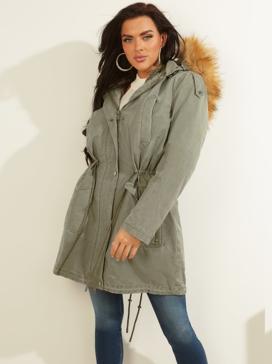 парка с качулка от изкуствена кожа Guess Green