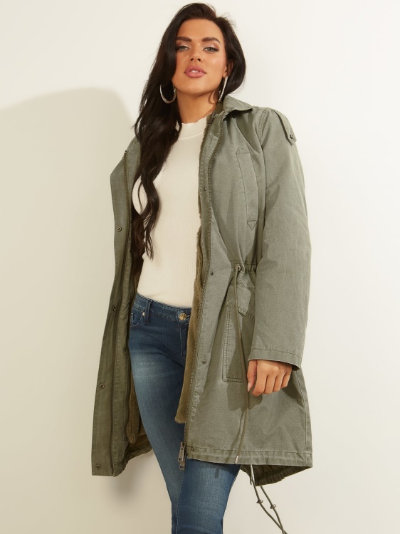 парка с качулка от изкуствена кожа Guess Green