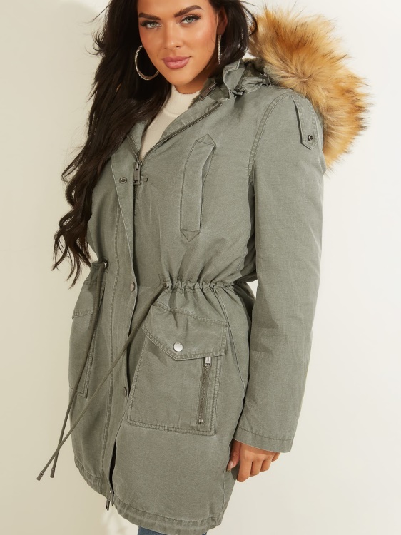 парка с качулка от изкуствена кожа Guess Green