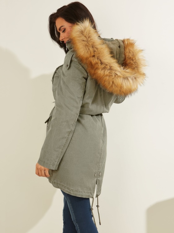 парка с качулка от изкуствена кожа Guess Green