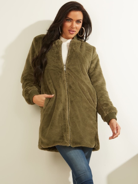 парка с качулка от изкуствена кожа Guess Green