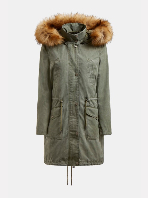 парка с качулка от изкуствена кожа Guess Green