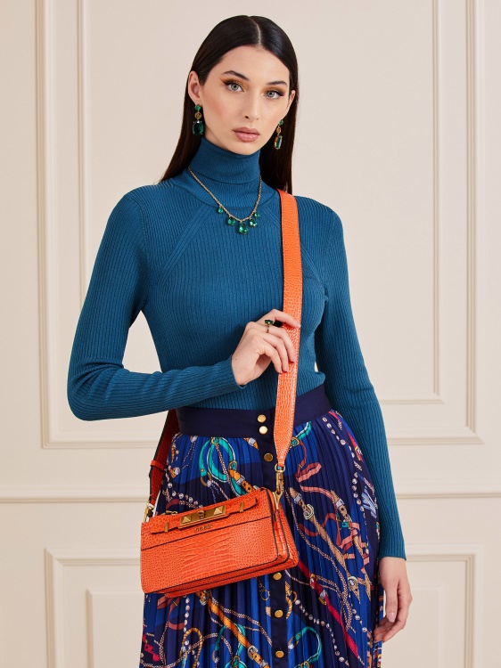 Guess мини Crossbody с портокален рафи и крокодил