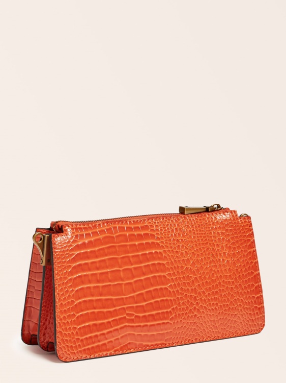 Guess мини Crossbody с портокален рафи и крокодил