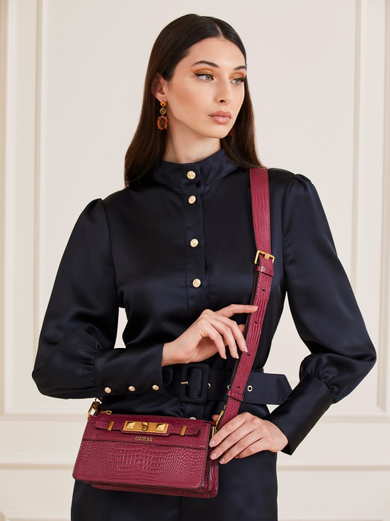 Raffie Croc Print Mini Crossbody Guess Purple