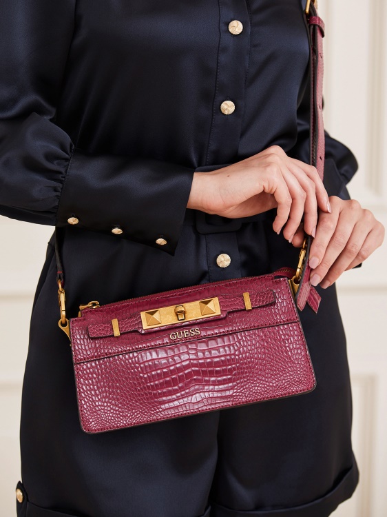 Raffie Croc Print Mini Crossbody Guess Purple