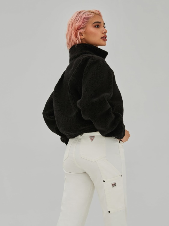 черен кратък суичър с предно лого Guess
