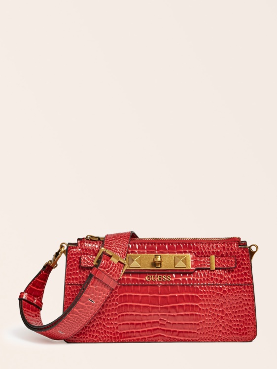 Рафи крокодил щампа мини Crossbody червено Guess
