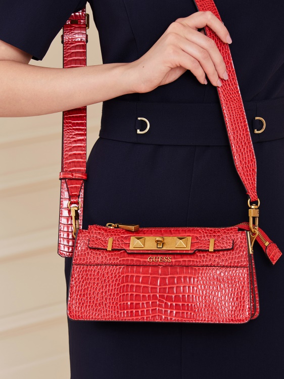 Рафи крокодил щампа мини Crossbody червено Guess