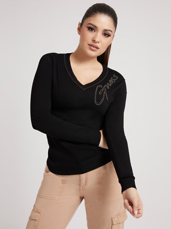 лого бродерия пуловер черен Guess