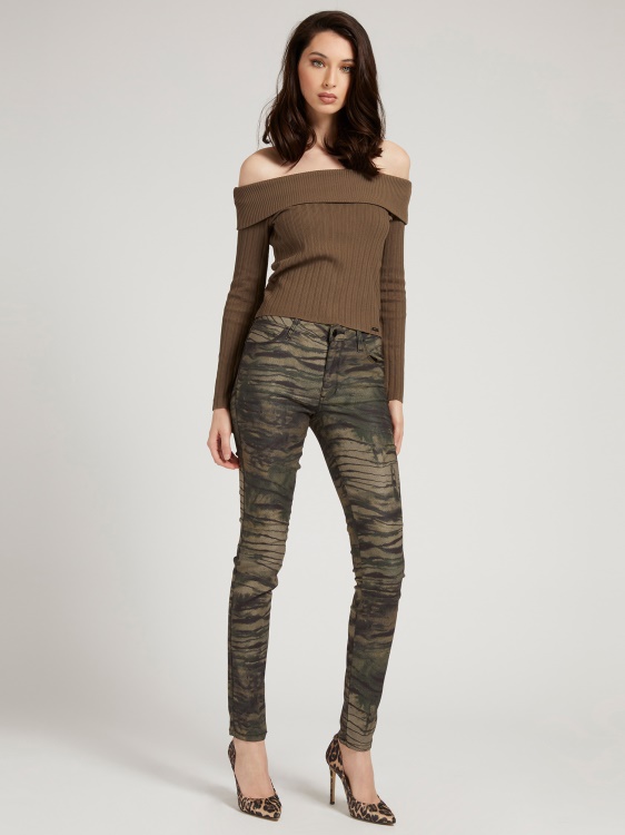 пуловер с отворени рамена Guess Green