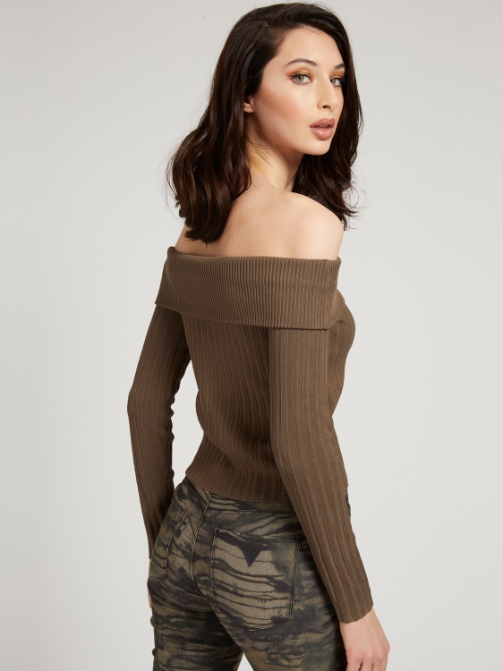 пуловер с отворени рамена Guess Green