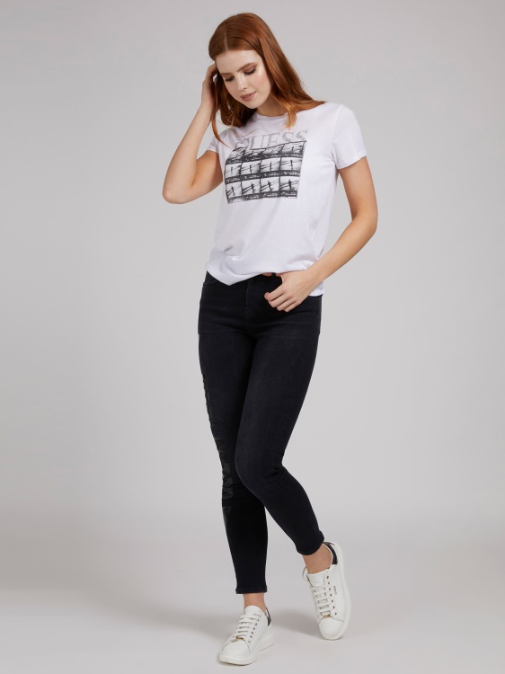 щампа с фолио тесни дънкови панталони Guess черен