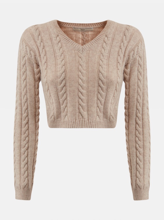 бежов пуловер Guess от вълнена смес