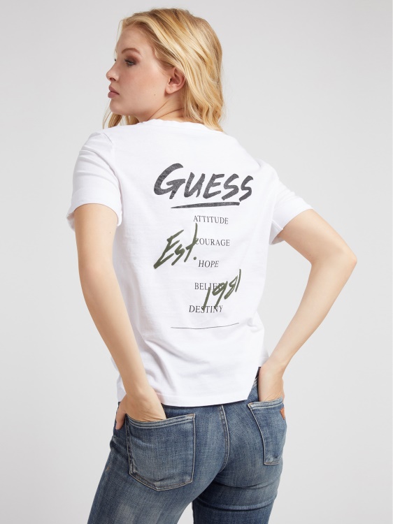 Guess бяла тениска с щампа на гърба
