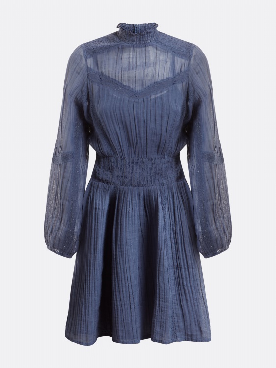 рокля от памучна смес Guess Blue