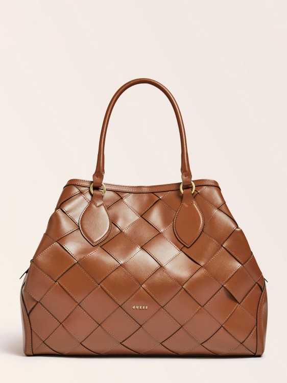 Giorgia голяма луксозна дамска чанта от естествена кожа Guess кафяво