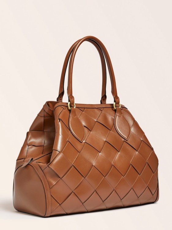 Giorgia голяма луксозна дамска чанта от естествена кожа Guess кафяво