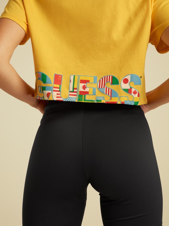лого на Guess, предно изрязване, жълто