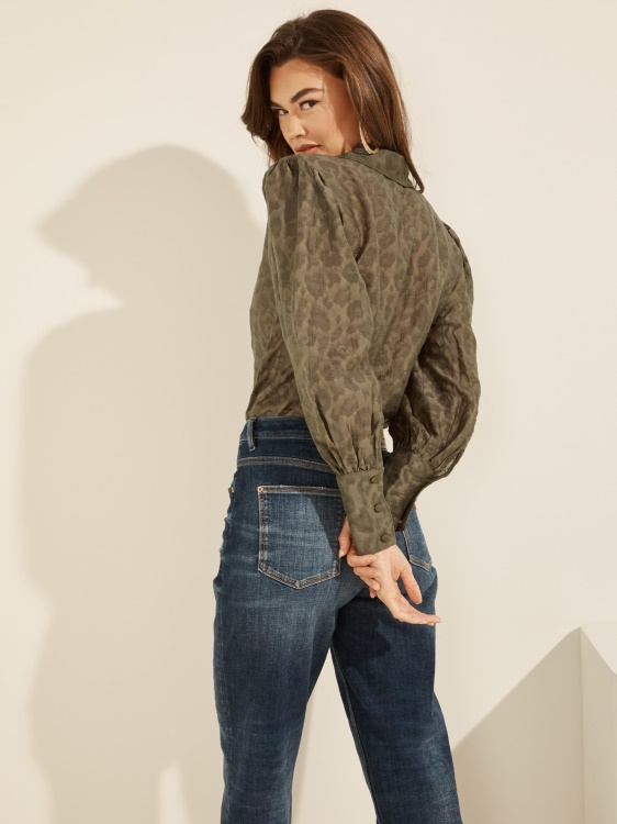 зелена риза с животински принт Guess