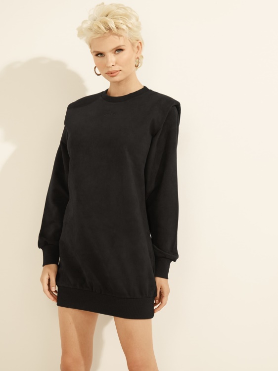 черна рокля от изкуствен велур Guess