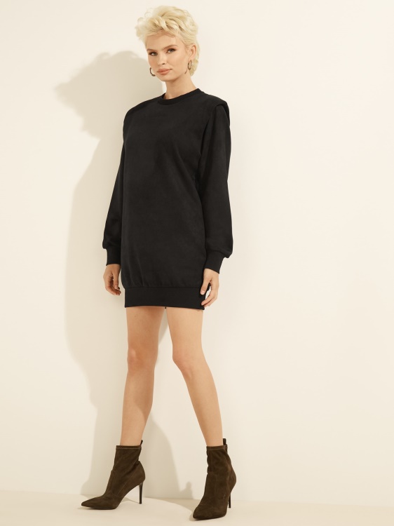 черна рокля от изкуствен велур Guess