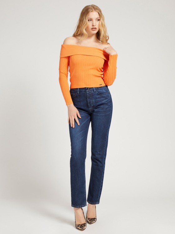 Guess оранжев пуловер с отворени рамена