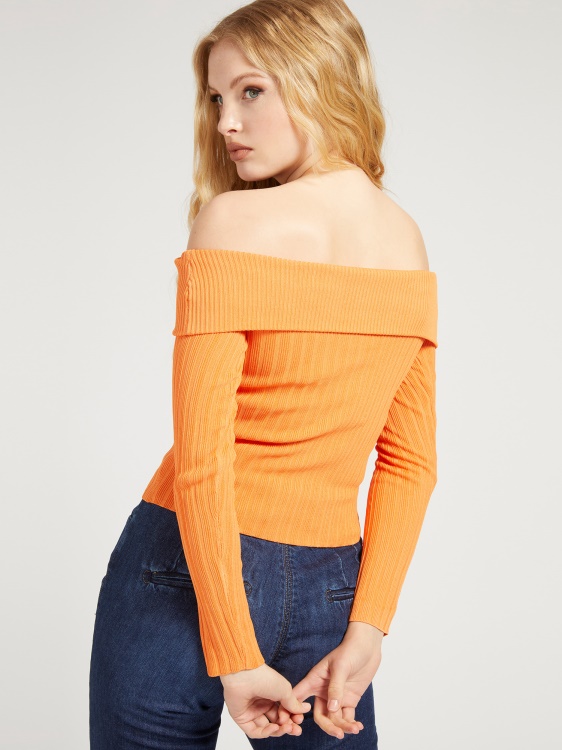 Guess оранжев пуловер с отворени рамена