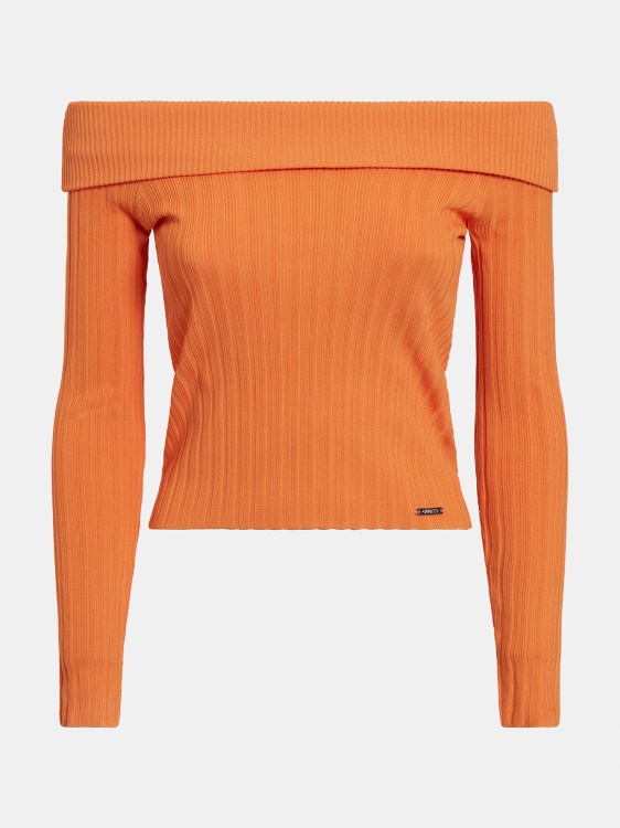 Guess оранжев пуловер с отворени рамена